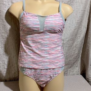 RBX Swimwear Set Bikini Bottom and Tankini Pink Gray White Size L